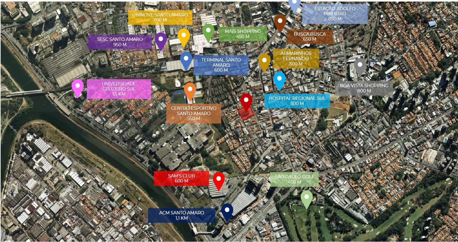 Mapa da região com os principais pontos próximos ao empreendimento